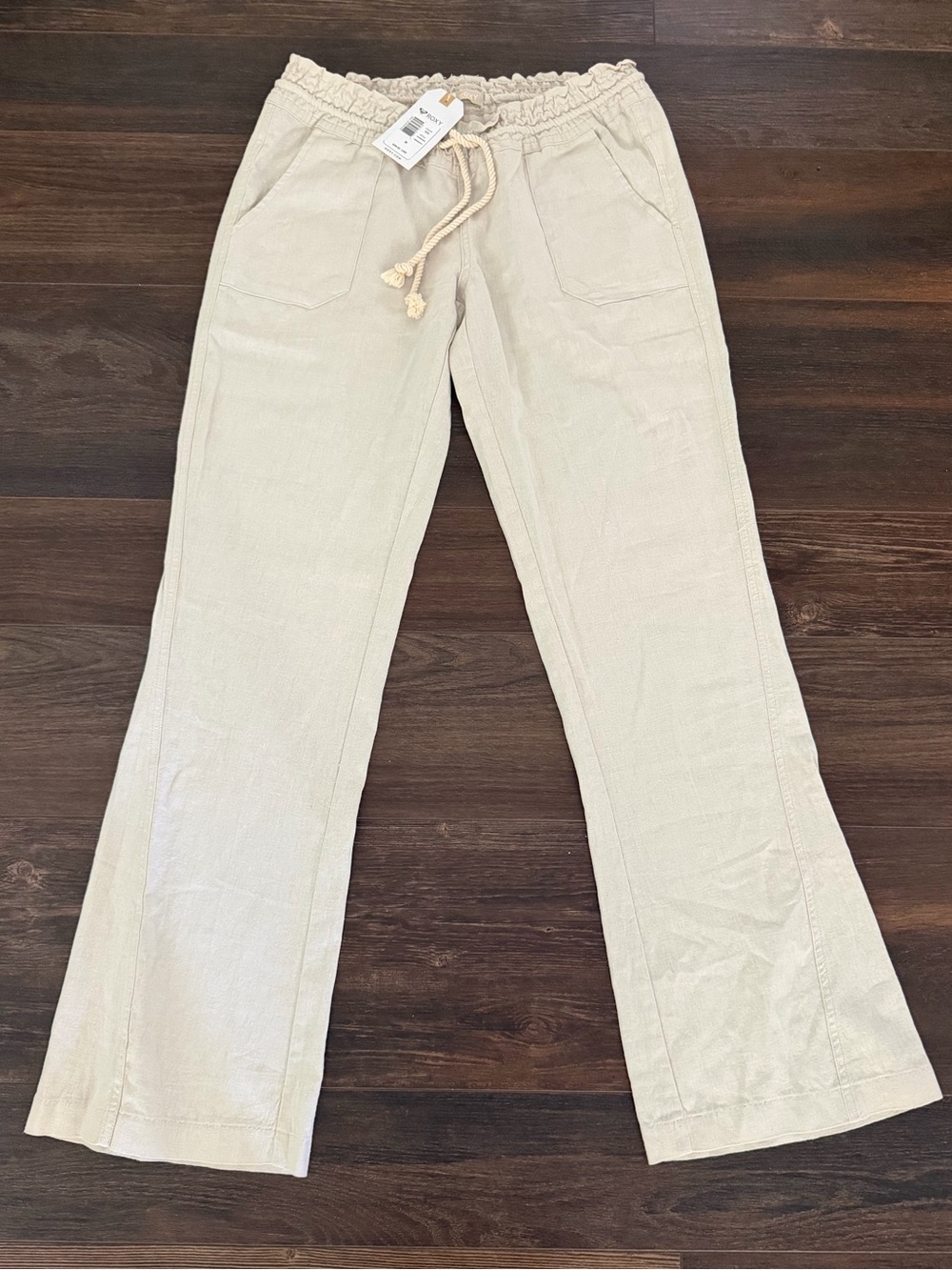 Roxy Oceanside Linen Drawstring Pants Size M Stone